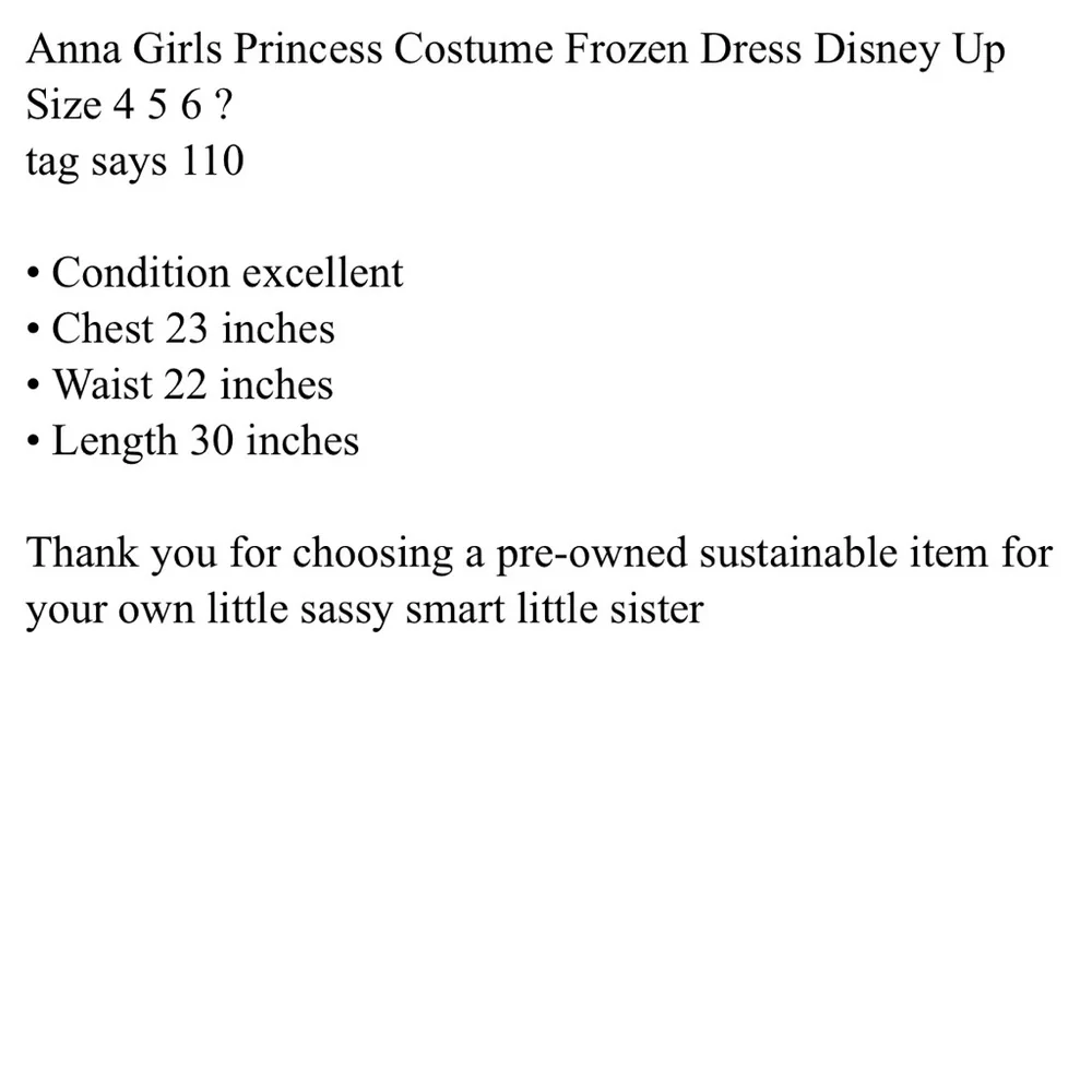 Princess Anna Dress Costume Girls 4 5 yr Frozen Halloween Gold Nordic Size 110
